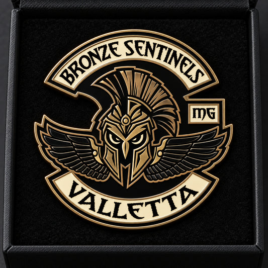 Hard enamel motorcycle club pin with a smooth polished surface.