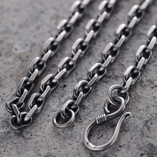 Heavy 990 Silver Oval Link Biker Necklace - view 1