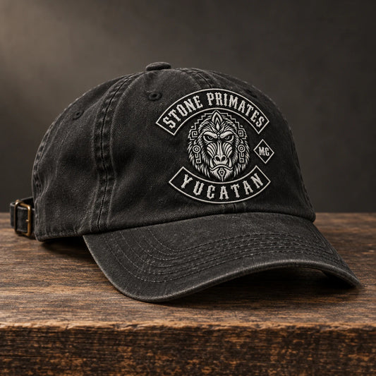 relaxed low profile fit motorcycle club vintage dad hat with an authorized club logo.
