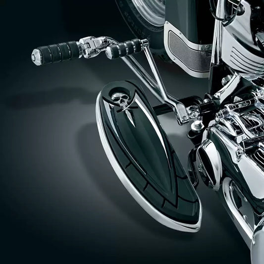 Kuryakyn skull front footboards and controls installed on a Harley touring motorcycle