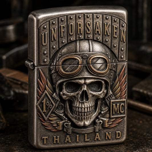 Layered multi-metal motorcycle club lighter with an authorized emblem