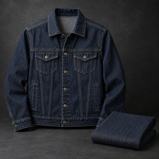 Lightweight full-sleeve denim club jacket with a 10–11 oz fabric character.