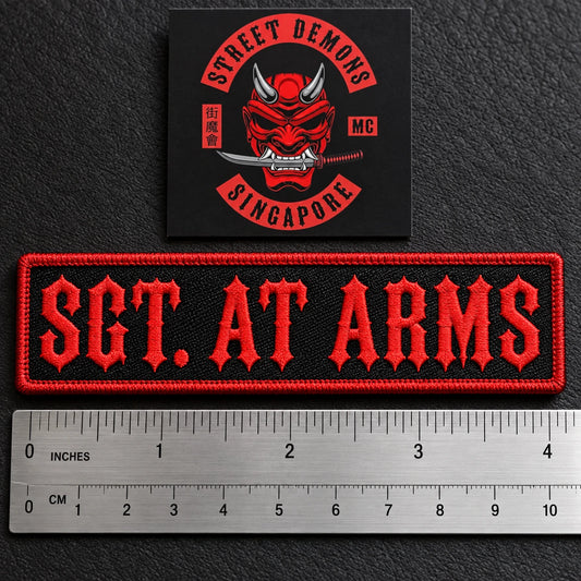 Four by 1.25 inch motorcycle club officer patch for a longer title.