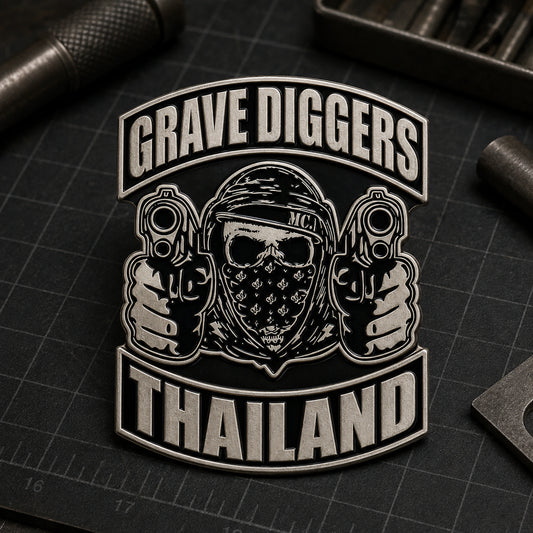 Approved master motorcycle club pin used as the basis for coordinated variants.