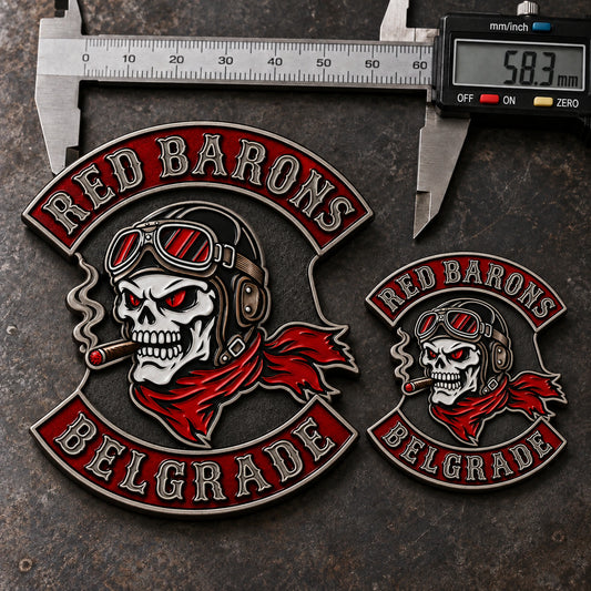 Approved master motorcycle club pin used as the basis for coordinated variants.