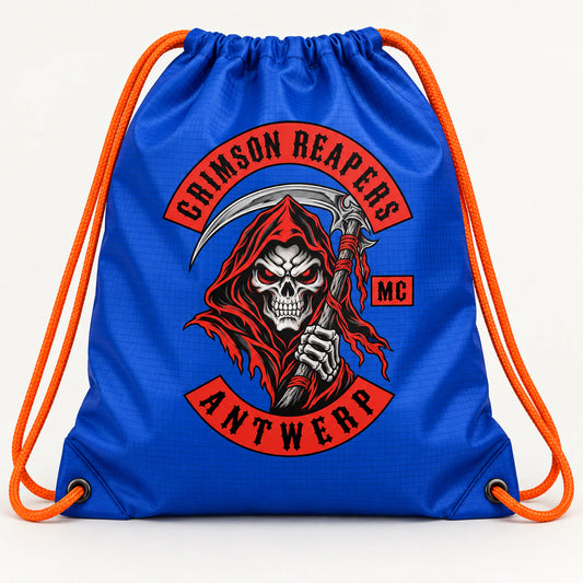 Lightweight polyester motorcycle rally bag with a clearly printed club logo.