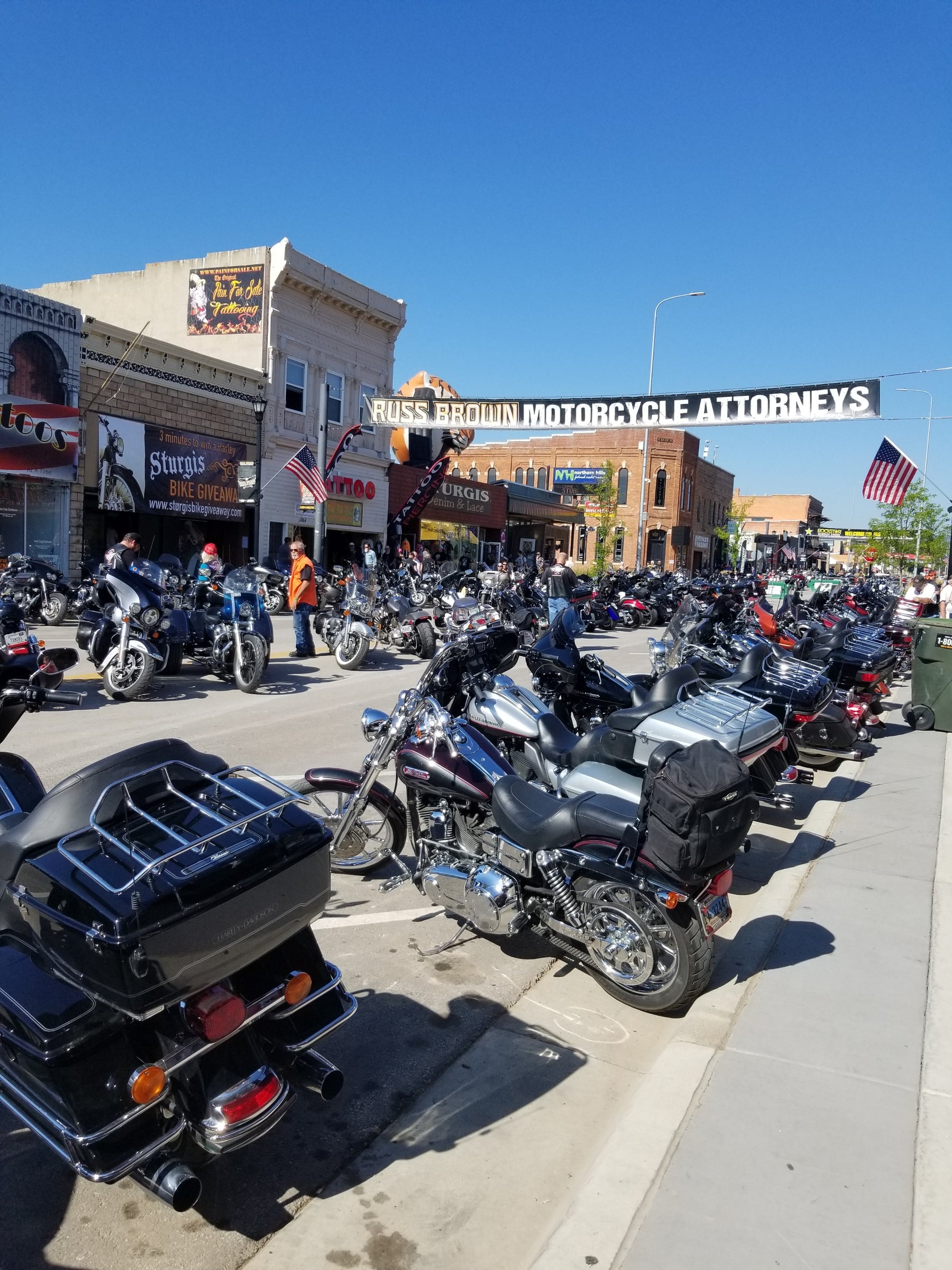 Archive view of motorcycles parked along Main Street during the 2019 Sturgis Motorcycle Rally