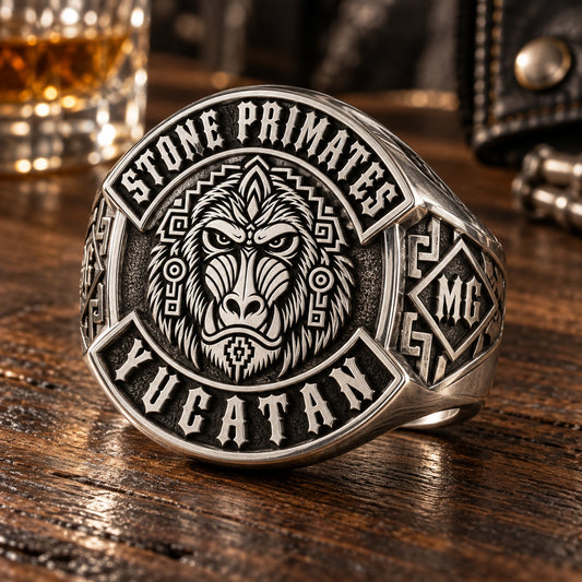 Member Rings designed from an authorized motorcycle club emblem in 925 Sterling Silver natural metal tones.