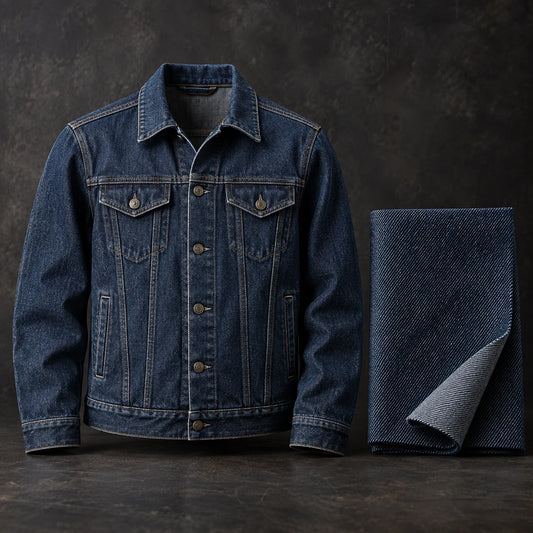 Midweight denim club jacket with balanced 12–13 oz structure.