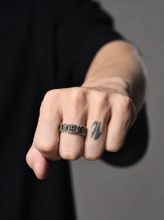 Minimal Cross Sterling Silver Ring - product view 2