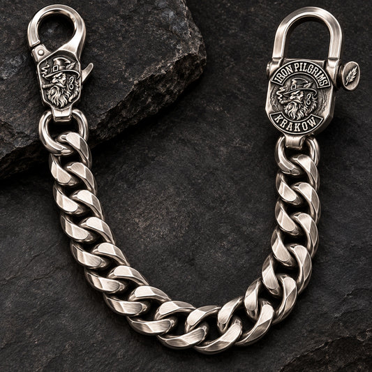 Custom motorcycle club white copper material shown as a physically plausible pale sculptural chain with satin planes.
