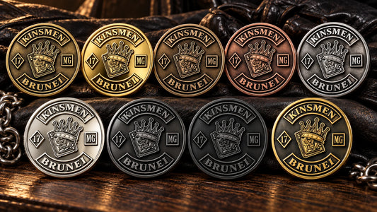 Premium custom motorcycle club challenge coin collection in the approved metal finishes.