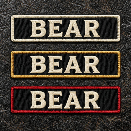 Coordinated border color samples aligned with established motorcycle club colors, showing custom motorcycle club name bar patch options.