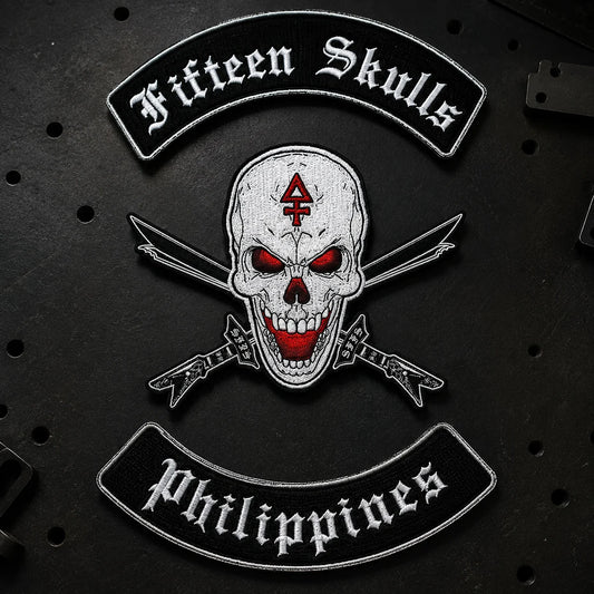 AI concept of coordinated motorcycle club top and bottom rocker patches.