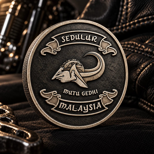Motorcycle memorial challenge coin honoring a club member.