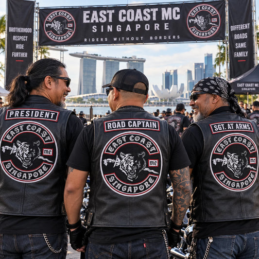 Chapter officers identified by matching patches at a motorcycle rally.