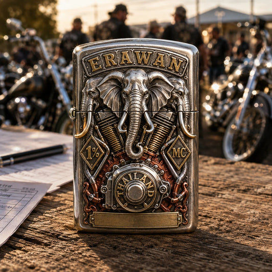 National motorcycle club meet lighter with authorized emblem and limited-edition number