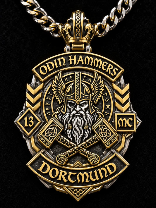 Single Odin Hammers Dortmund officer recognition pendant with a complete chain and formal crowned metalwork.