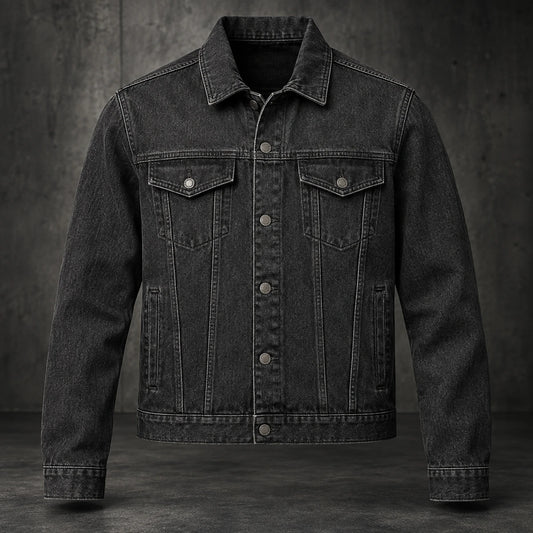 Blank charcoal denim club jacket prepared for approved officer identification.