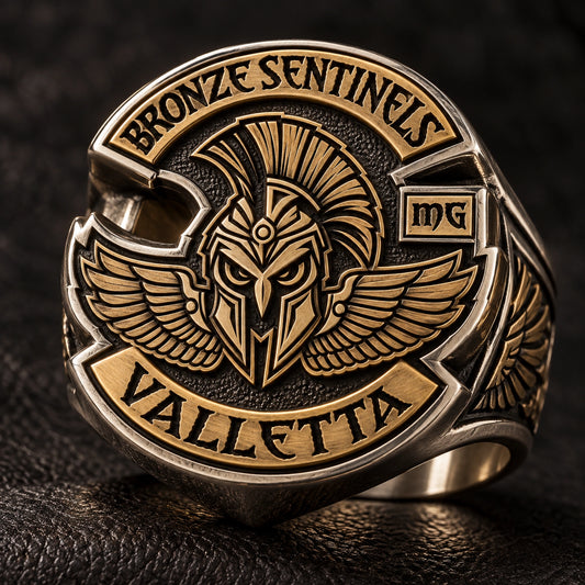 Officer Rings designed from an authorized motorcycle club emblem in 925 Sterling Silver + Brass natural metal tones.