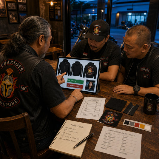 Chariots Singapore officers review and approve their hoodie artwork, sizes, colors and quantity online.
