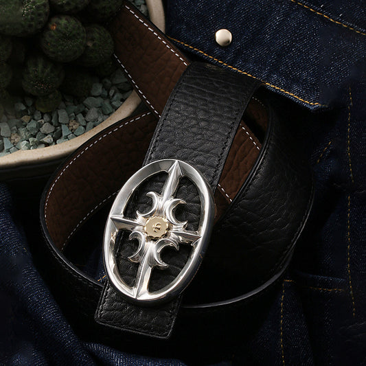 Openwork Cross Silver Leather Biker Belt — product view