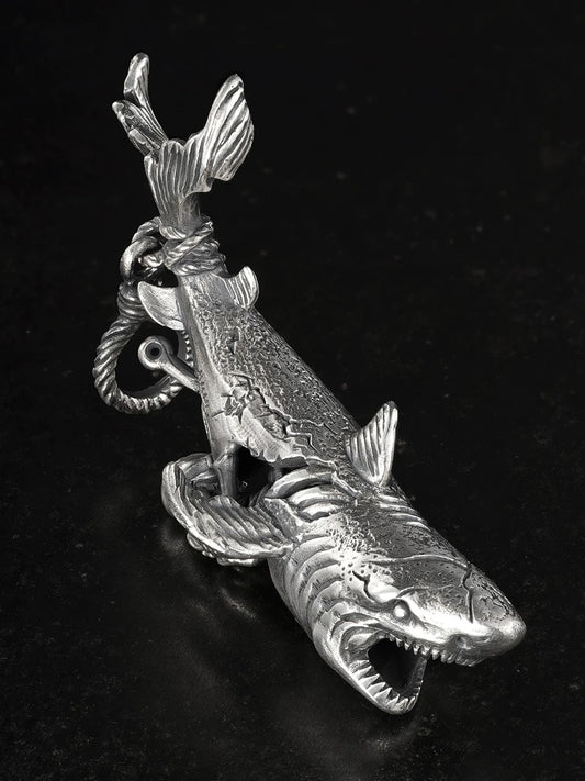 Ghost shark openwork sterling silver biker pendant
