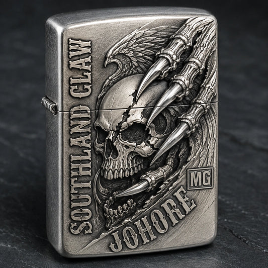 Bright white copper club lighter with authorized raised emblem