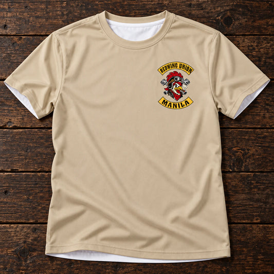 Custom motorcycle club sand shirt shown for sand heritage color.