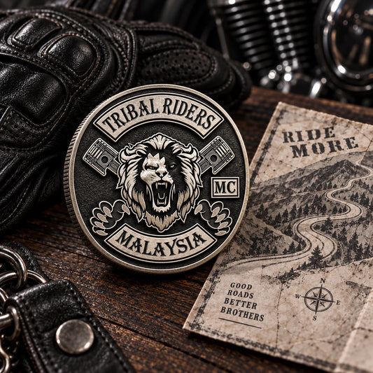 Custom poker run challenge coin for a motorcycle club charity ride.