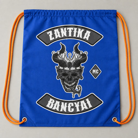 Lightweight polyester motorcycle rally bag with a clearly printed club logo.