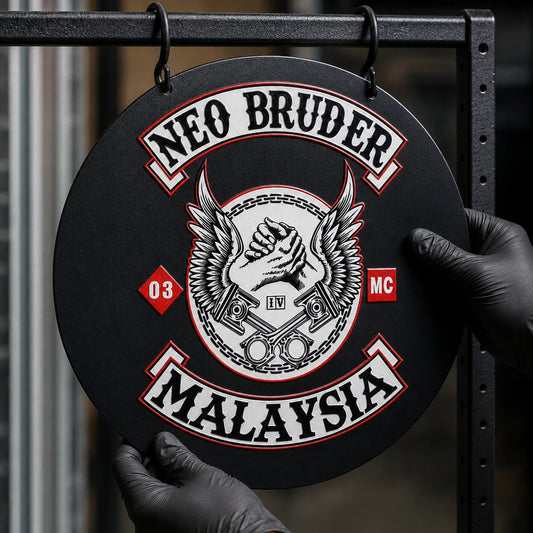 Powder-coated motorcycle club metal sign finished in an approved club color scheme.