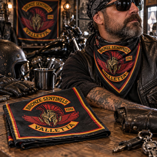 custom bandanas designed for motorcycle club riders.