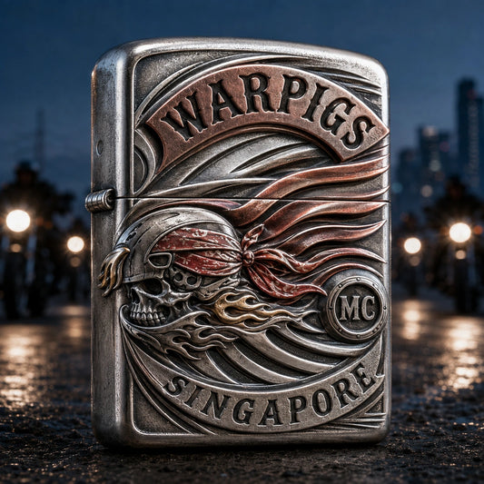Motorcycle rally collectible lighter with an authorized host club emblem