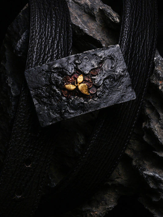 Rebirth Sculpted Silver and Brass Biker Belt — product view