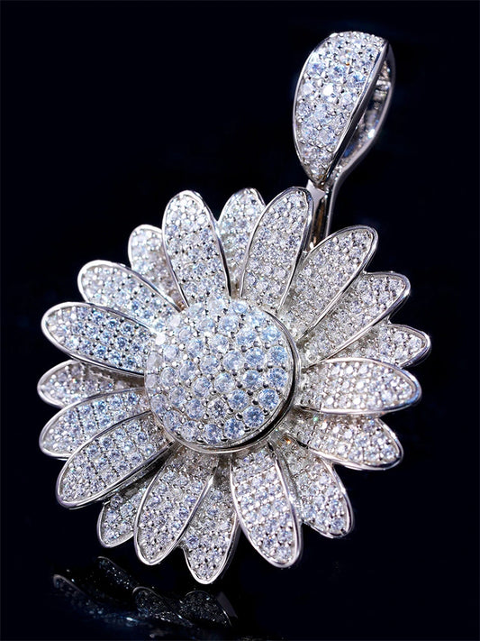 rotating pavé daisy sterling silver biker pendant product view 1