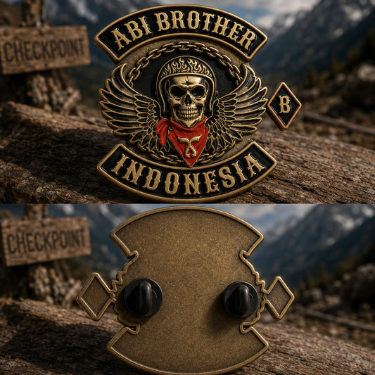 Custom motorcycle club pin with rubber clutch