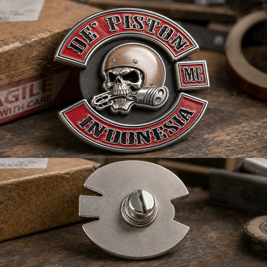 Custom biker vest pin with secure screw back