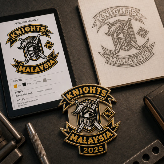 Approved motorcycle club artwork prepared for a custom 2D pin design.