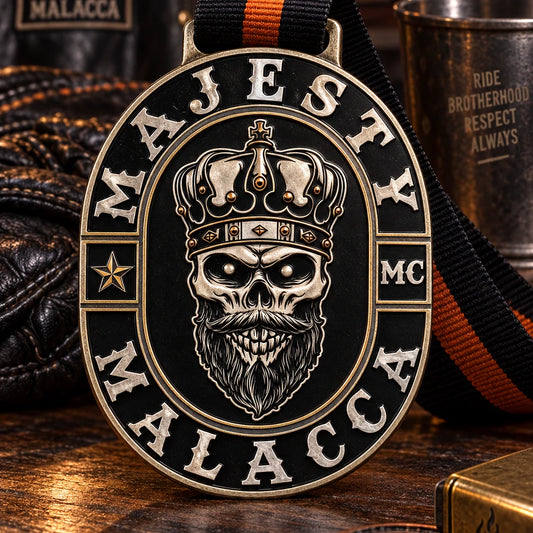Solid shield-shaped recognition medal. Custom motorcycle club medal.