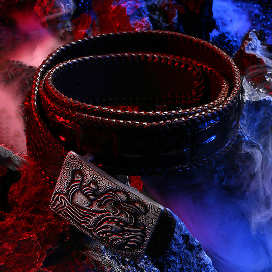 Sibuxiang Guardian Beast Silver Leather Biker Belt — product view