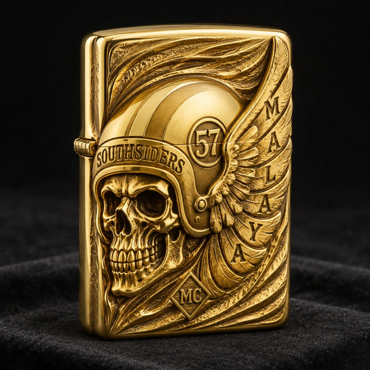 Solid 18K gold motorcycle club lighter with an authorized founder emblem
