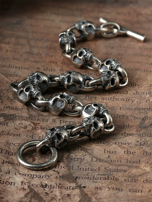 solid skull sterling silver biker bracelet product view 1