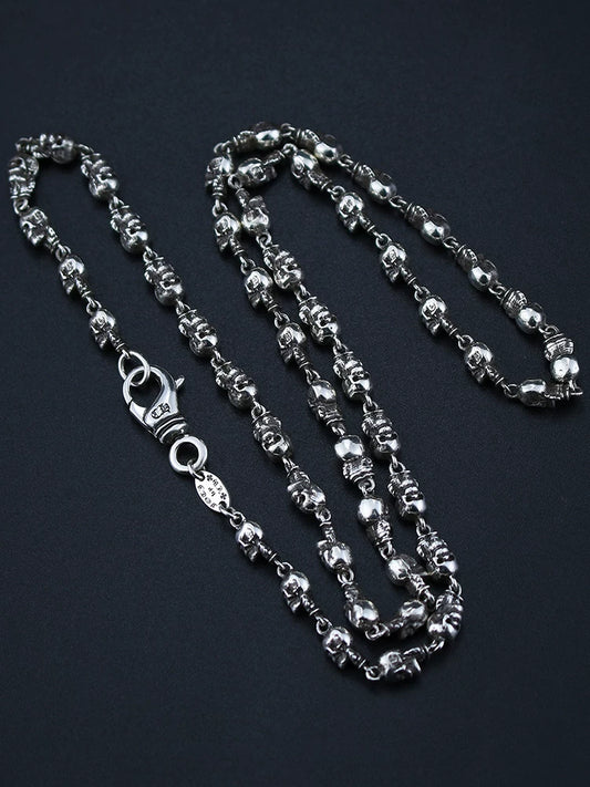 Solid Sterling Silver Skull Link Biker Necklace - view 1