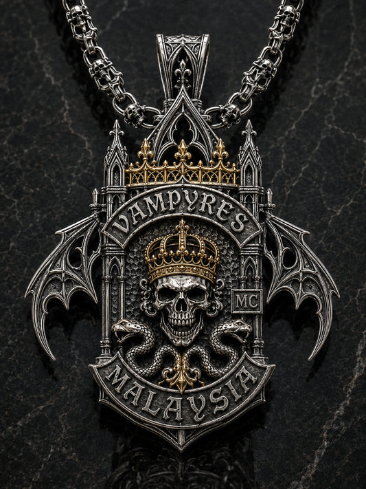 Club Logo Pendants shown as a custom motorcycle club pendant concept based on the authorized Vampyres Motorcycle Club artwork.