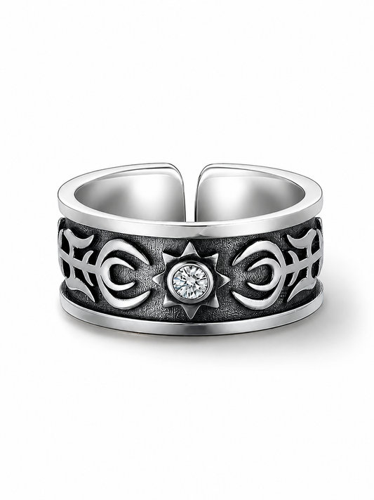 Sun Totem Sterling Silver Biker Ring - product view 2