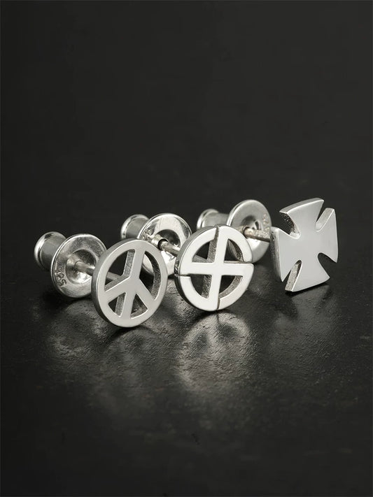 Symbol Sterling Silver Biker Stud Earring detail view 2