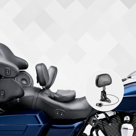Adjustable hydraulic rider backrest for compatible touring motorcycles