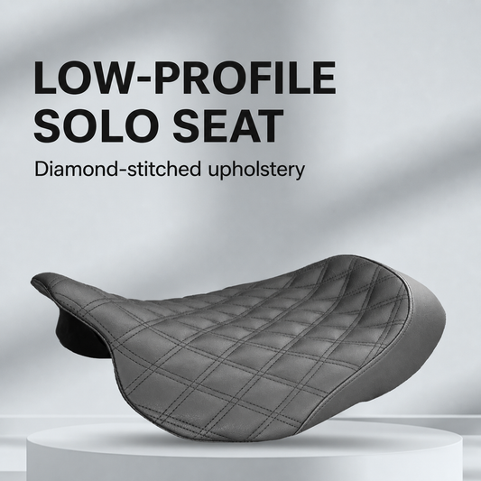 Low-profile diamond-stitched solo seat for Harley Touring