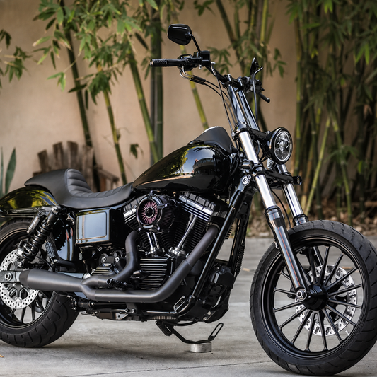 Black custom Harley Dyna Street Bob motorcycle